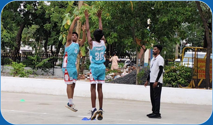 EduSports partner school students competing in a district basketball match